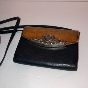 Vintage Brighton Mini Crossbody Wallet Leather Croc Card Snap Organize Small Bag